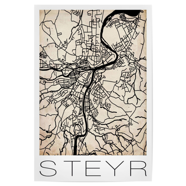Poster 30x20 cm "Retro Map Steyr Vintage" artboxONE - Städte,Reise,Städte / Weitere,Kartografie - Retro,Map,Steyr,Austria