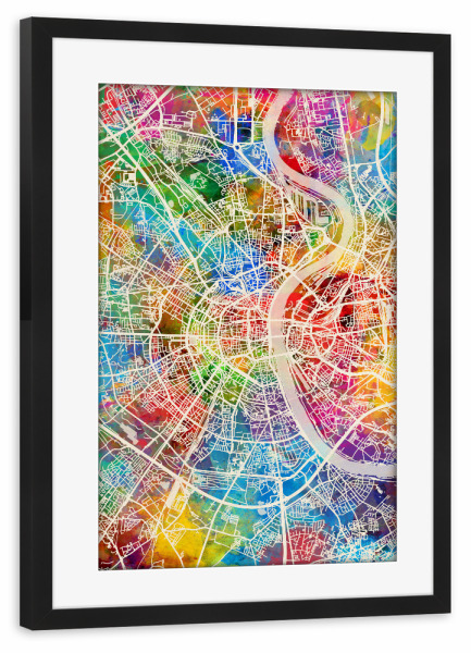 Poster mit Rahmen schwarz "Köln City Map" artboxONE - Städte / Köln,Kartografie - Köln,Cologne,Map