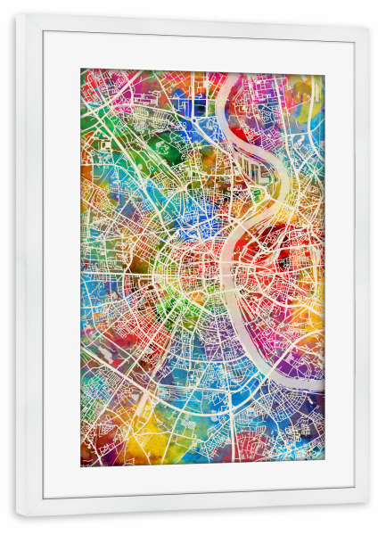 Poster mit Rahmen weiß "Köln City Map" artboxONE - Städte / Köln,Kartografie - Köln,Cologne,Map
