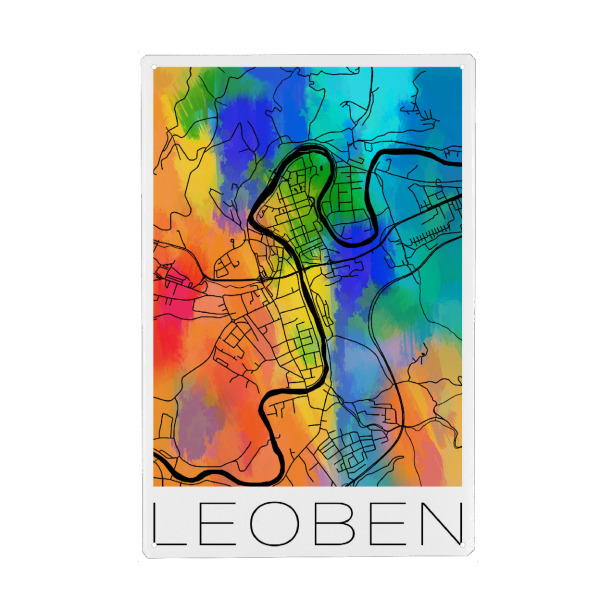 Metall Poster "Retro Map Leoben Watercolor" artboxONE - Städte,Reise,Städte / Weitere,Kartografie - Retro,Map,Leoben,Austria,Vintage,Watercolor