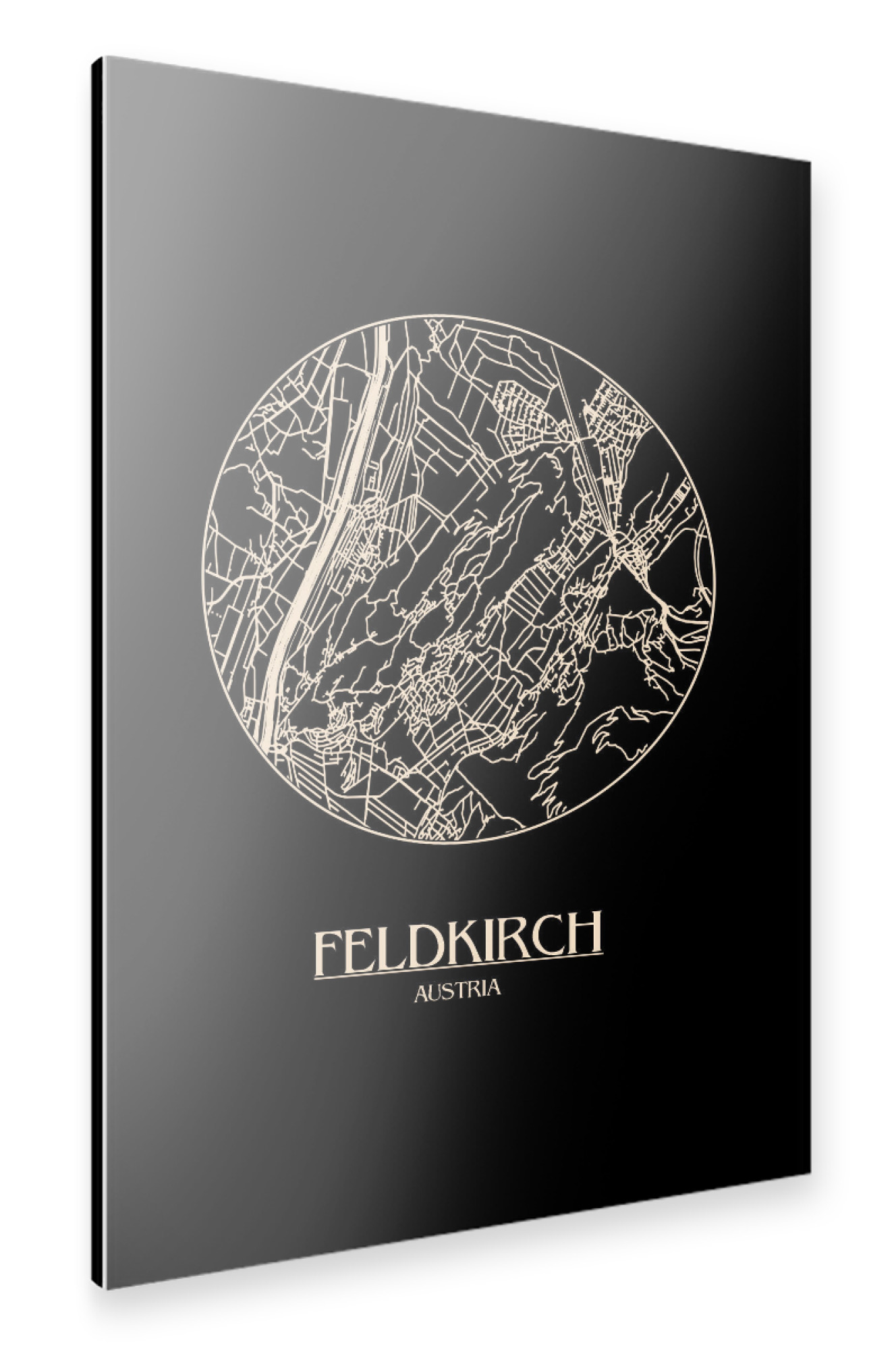 Alu-Dibond "Retro Map Feldkirch Black Vintage" 30x20 cm artboxONE