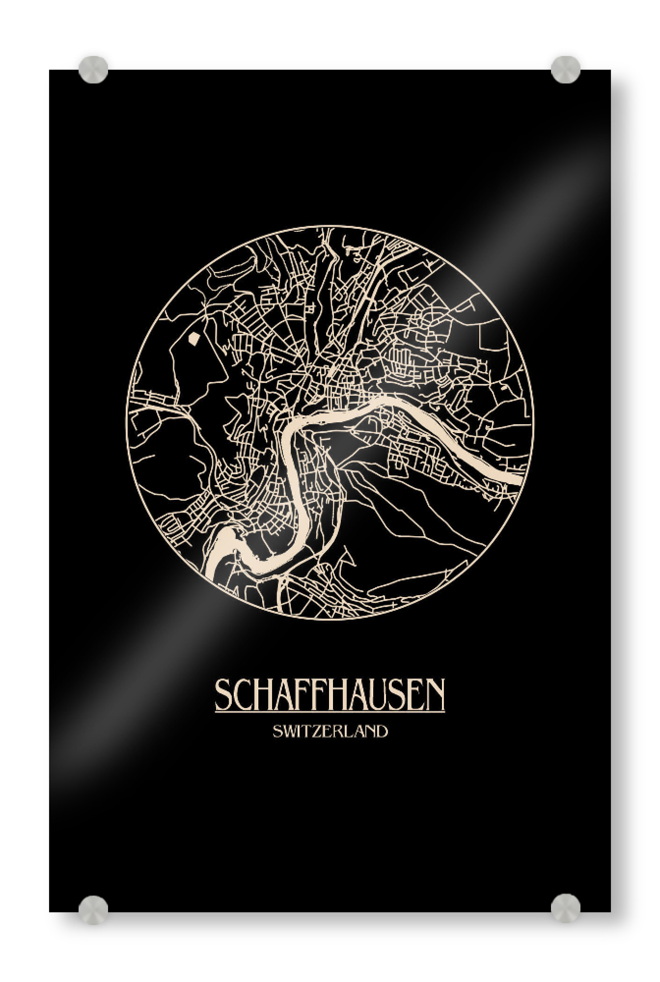 Acrylglasbild "Retro Map Schaffhausen Black Round" artboxONE - Städte,Reise,Städte / Weitere,Kartografie