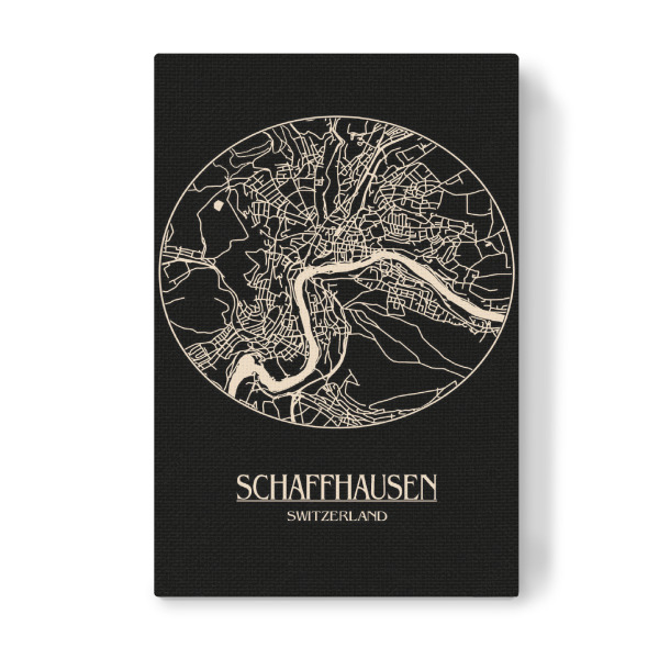 Leinwandbild "Retro Map Schaffhausen Black Round" artboxONE - Städte,Reise,Städte / Weitere,Kartografie