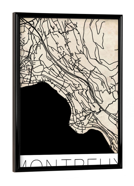 Poster mit schwarzem Rahmen "Retro Map Montreux Vintage" artboxONE - Städte,Reise,Städte / Weitere,Kartografie