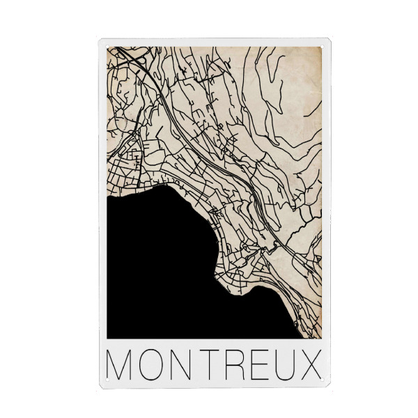 Holzbild "Retro Map Montreux Vintage" artboxONE - Städte,Reise,Städte / Weitere,Kartografie - Retro,Map,Montreux,Switzerland,Vintage,Black