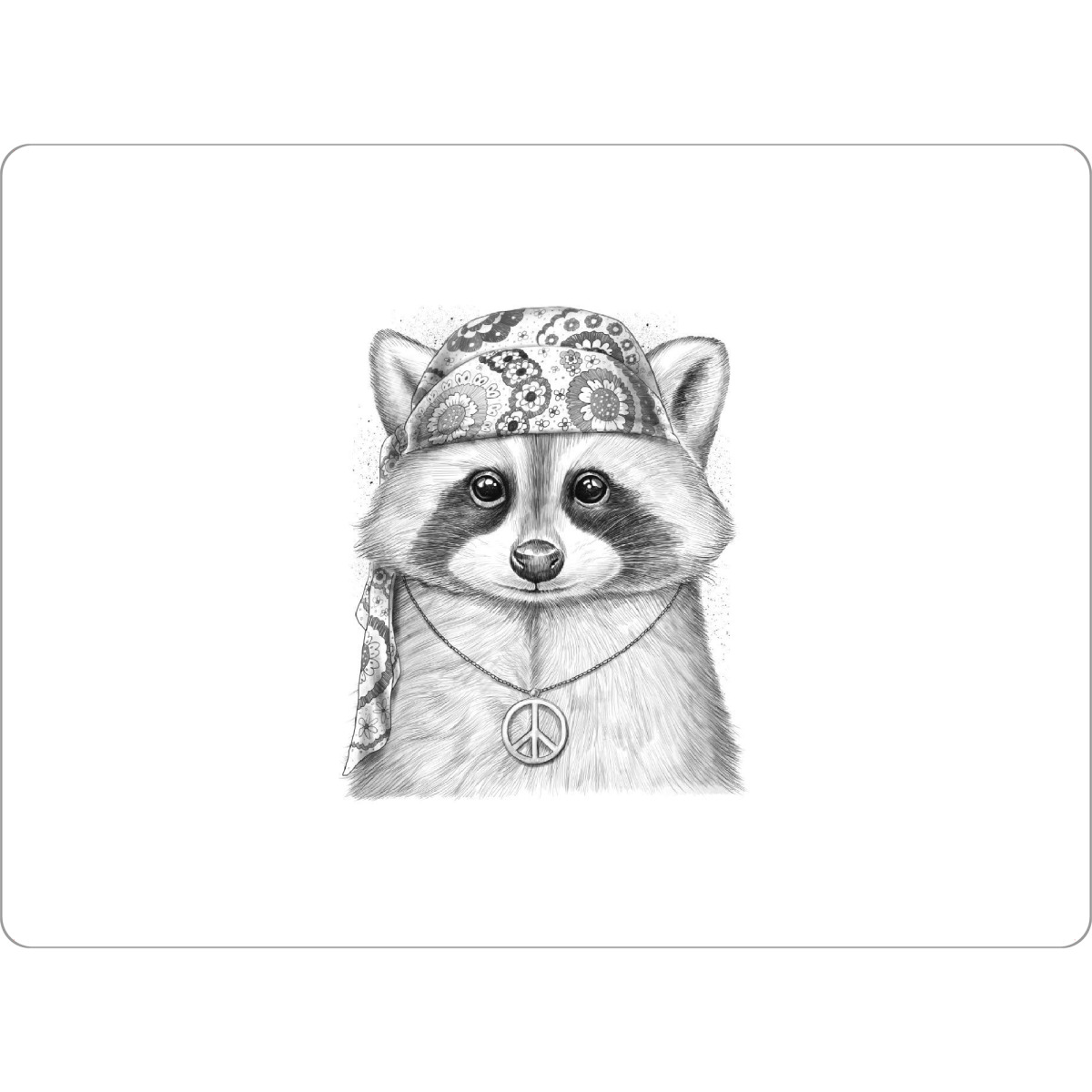 Tischset "Raccoon hippie" artboxONE - Tiere,Schwarzweiß - Waschbären,Waschbären,Tier,Tiere,Natur,Hippie,Mode,Liebe,Böhmisch,Hut,Frieden