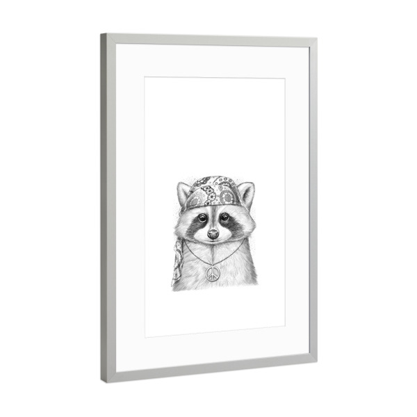 Poster mit Rahmen Silber "Raccoon hippie" artboxONE - Tiere,Schwarzweiß
