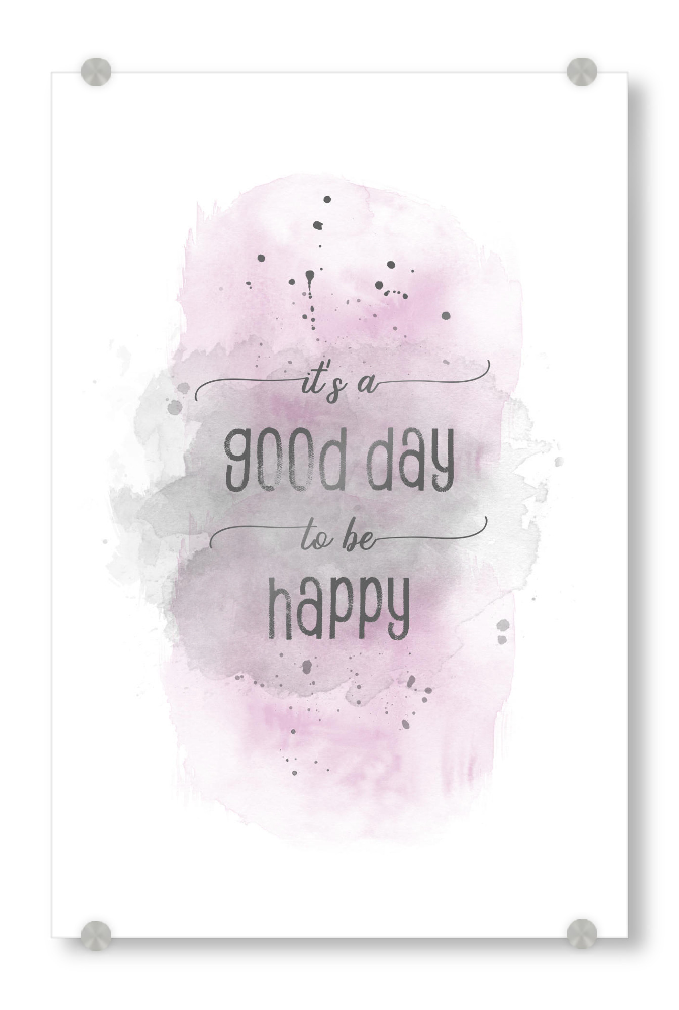 Acrylglasbild "Glücklich | Aquarell rosa" artboxONE - Typografie - Spruch,Happy,Motivationsspruch