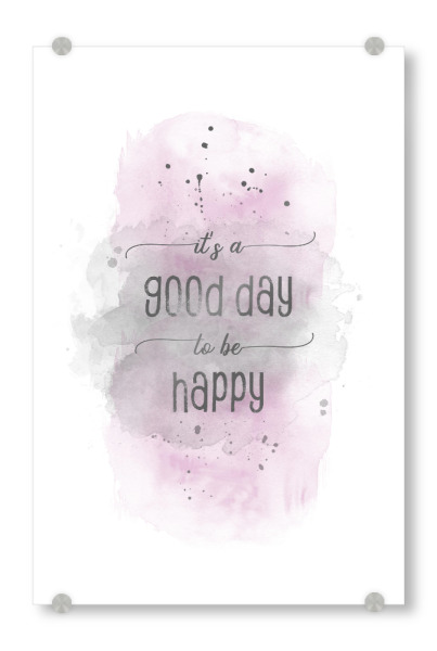 Acrylglasbild "Glücklich | Aquarell rosa" artboxONE - Typografie - Spruch,Happy,Motivationsspruch