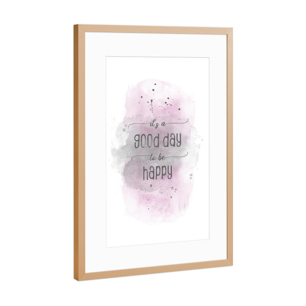 Poster mit Rahmen Kupfer "Glücklich | Aquarell rosa" artboxONE - Typografie - Spruch,Happy,Motivationsspruch