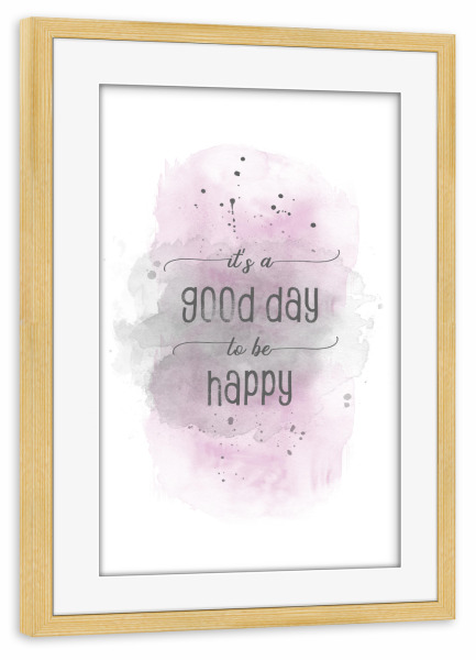 Poster mit Rahmen kiefer "Glücklich | Aquarell rosa" artboxONE - Typografie - Spruch,Happy,Motivationsspruch