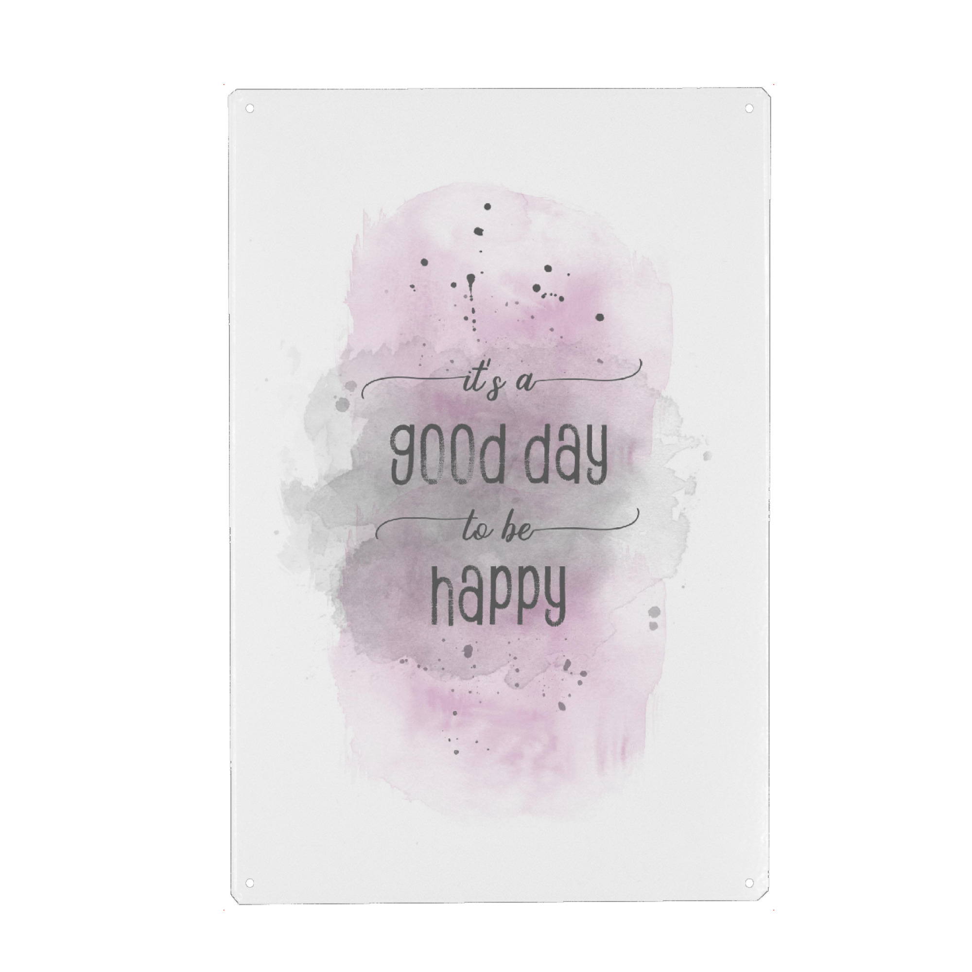 Metall Poster "Glücklich | Aquarell rosa" artboxONE - Typografie - Spruch,Happy,Motivationsspruch - Blechschild