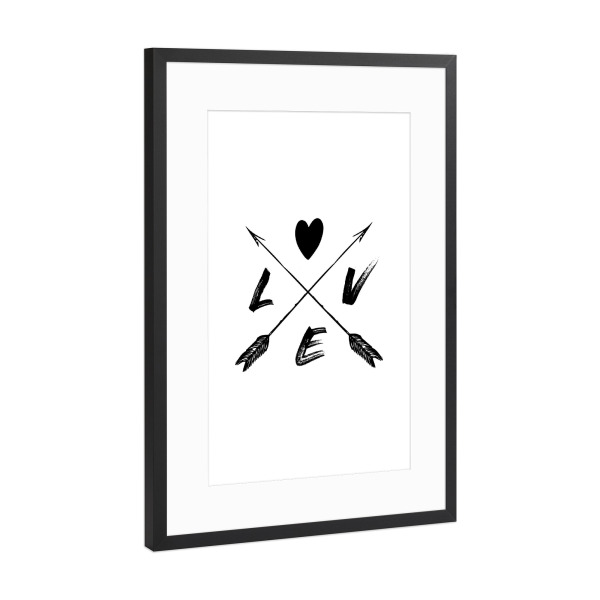Poster mit Rahmen Schwarz (Metallic) "Love Arrows" artboxONE - Schwarzweiß,Liebe - Love,Arrow,Boho style,Calligraphy