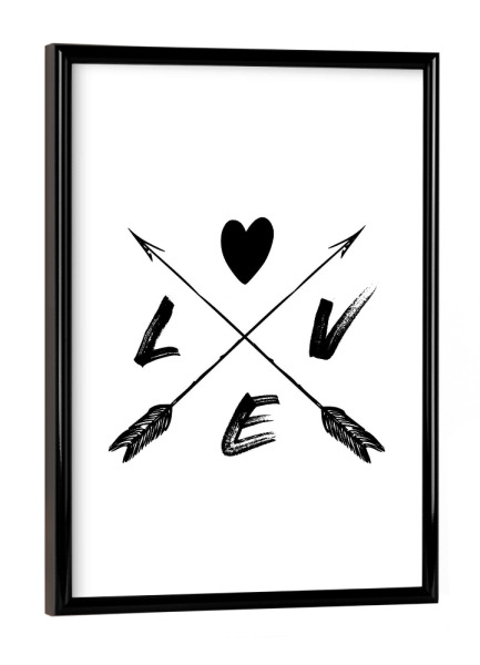 Poster mit schwarzem Rahmen "Love Arrows" artboxONE - Schwarzweiß,Liebe - Love,Arrow,Boho style,Calligraphy