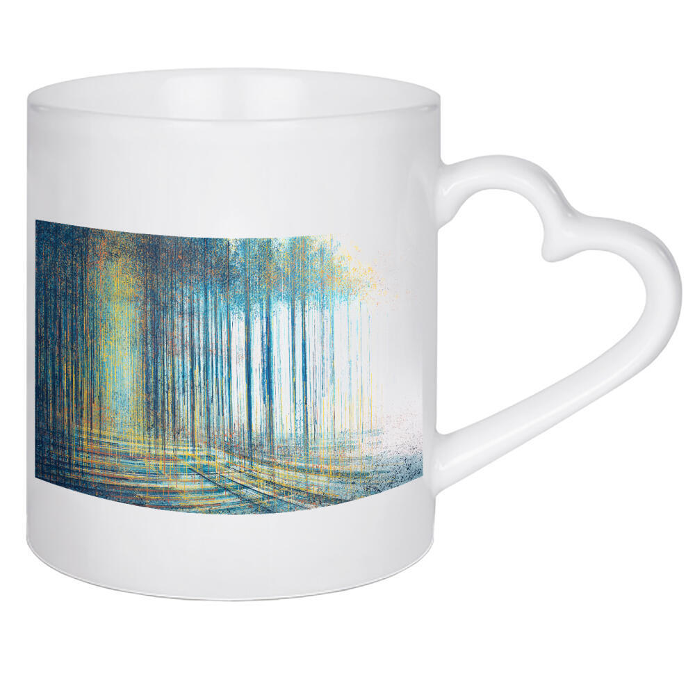 Herztasse "Waldrand in der Dämmerung" artboxONE - Natur,Abstrakt - Wald,Natur,Abstrakt,Wald,Kontrast,Bäume,Gelb