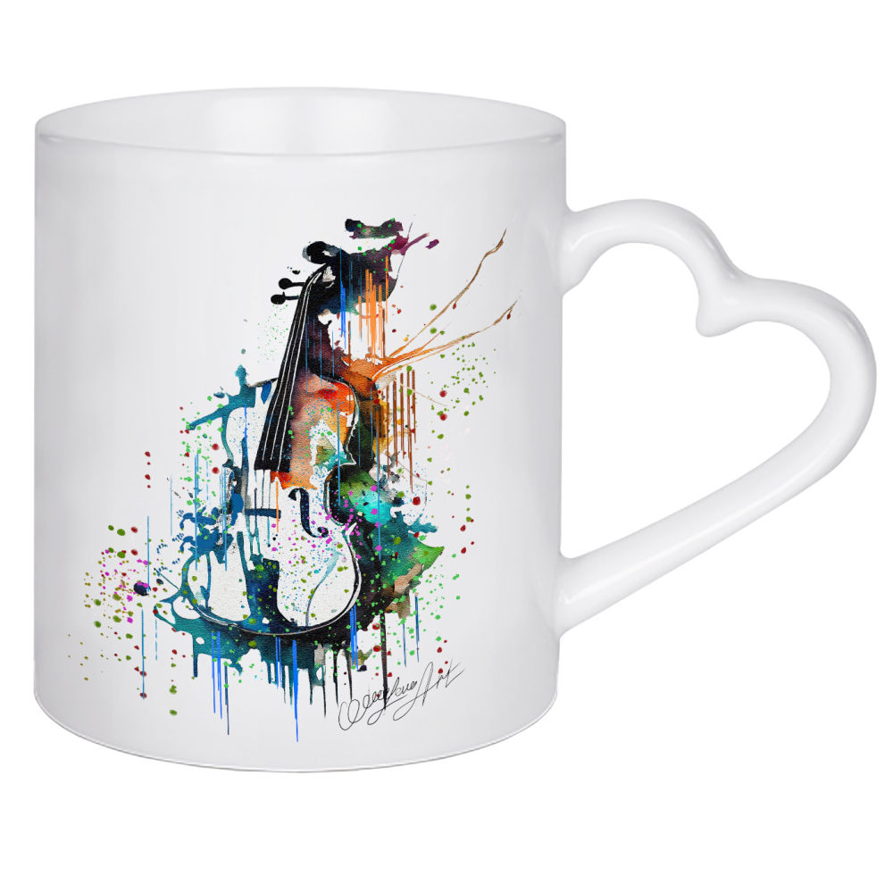 Herztasse "Bunte Aquarell-Violine" artboxONE - Abstrakt,Musik - Musik,Geige,Instrumente,Mehrfarbig,Bunt,Splatter,Aquarell,Tropfen