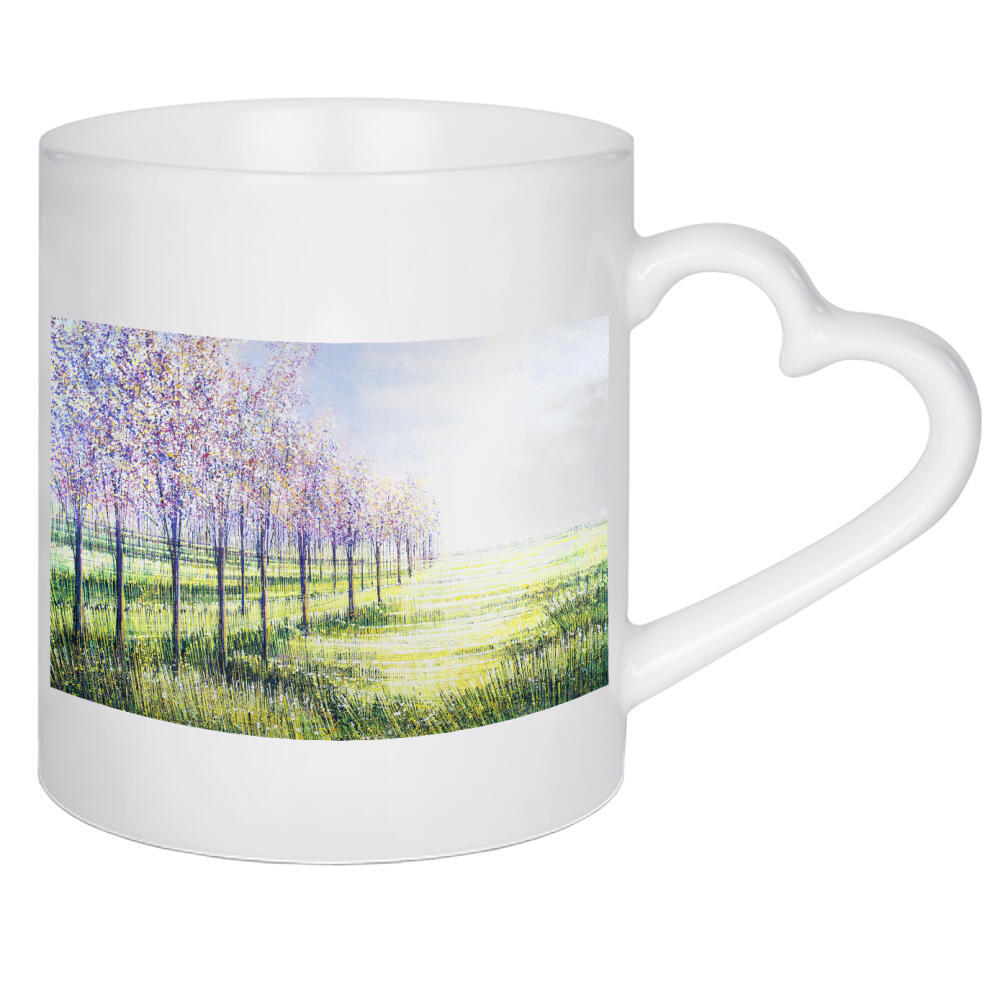 Herztasse "Obstbäume in Blüte" artboxONE - Natur,Floral - Natur,Bäume,Blumen,Blumen,Blüte,Obstgarten,Fie,Feld,Sonnenuntergang,Sonnenaufgang