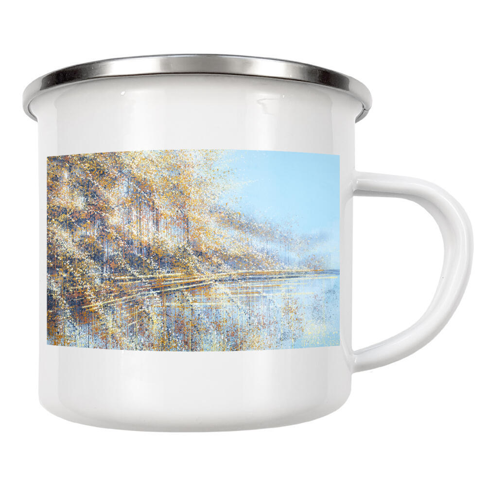 Emaille Tasse "Reflexion der Herbstbäume" artboxONE - Natur,Abstrakt - Herbst,Herbst,Natur,Bäume,Ufer,Reflexion,Abstrakt,Malerei