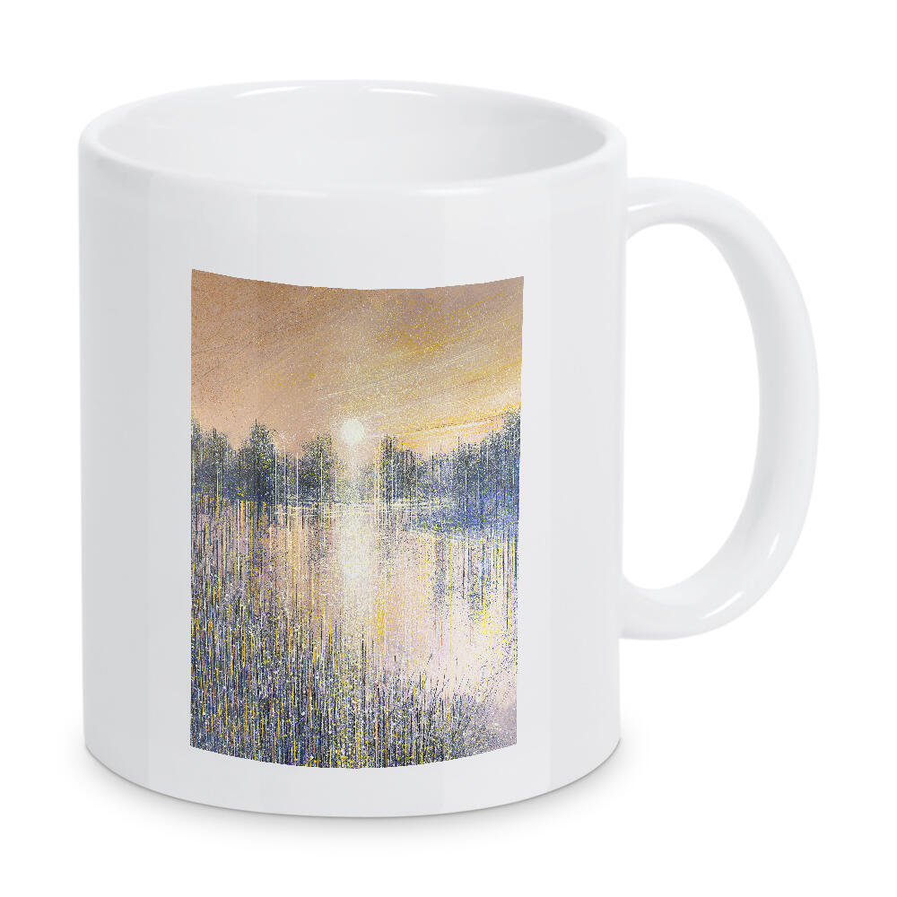 Tasse "Pfirsichsonnenuntergang am Fluss" artboxONE - Natur,Abstrakt - Sonnenuntergang,Sonnenaufgang,Wasserstraße,Natur,Wasser,Bäume,Gras
