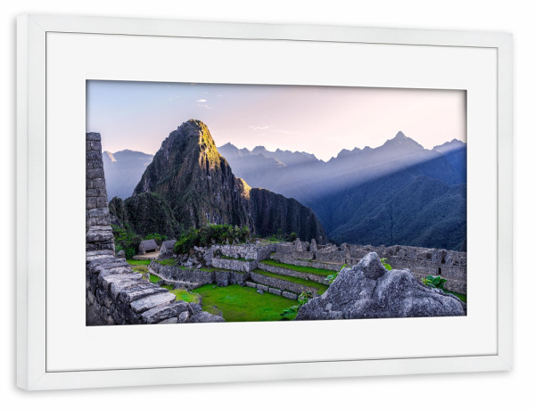 Poster mit Rahmen weiß "Machu Picchu in sunset" artboxONE - Reise,Reise / Länder - Machu picchu,Peru