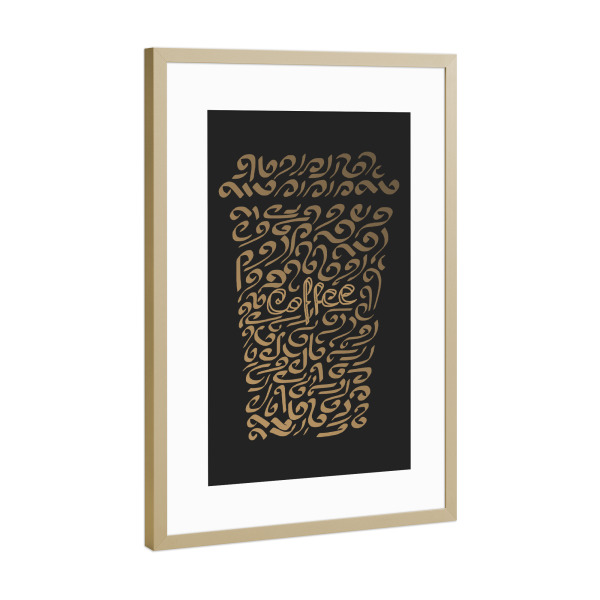 Poster mit Rahmen Gold "Coffee - Calligraphy" artboxONE - Typografie,Essen & Trinken