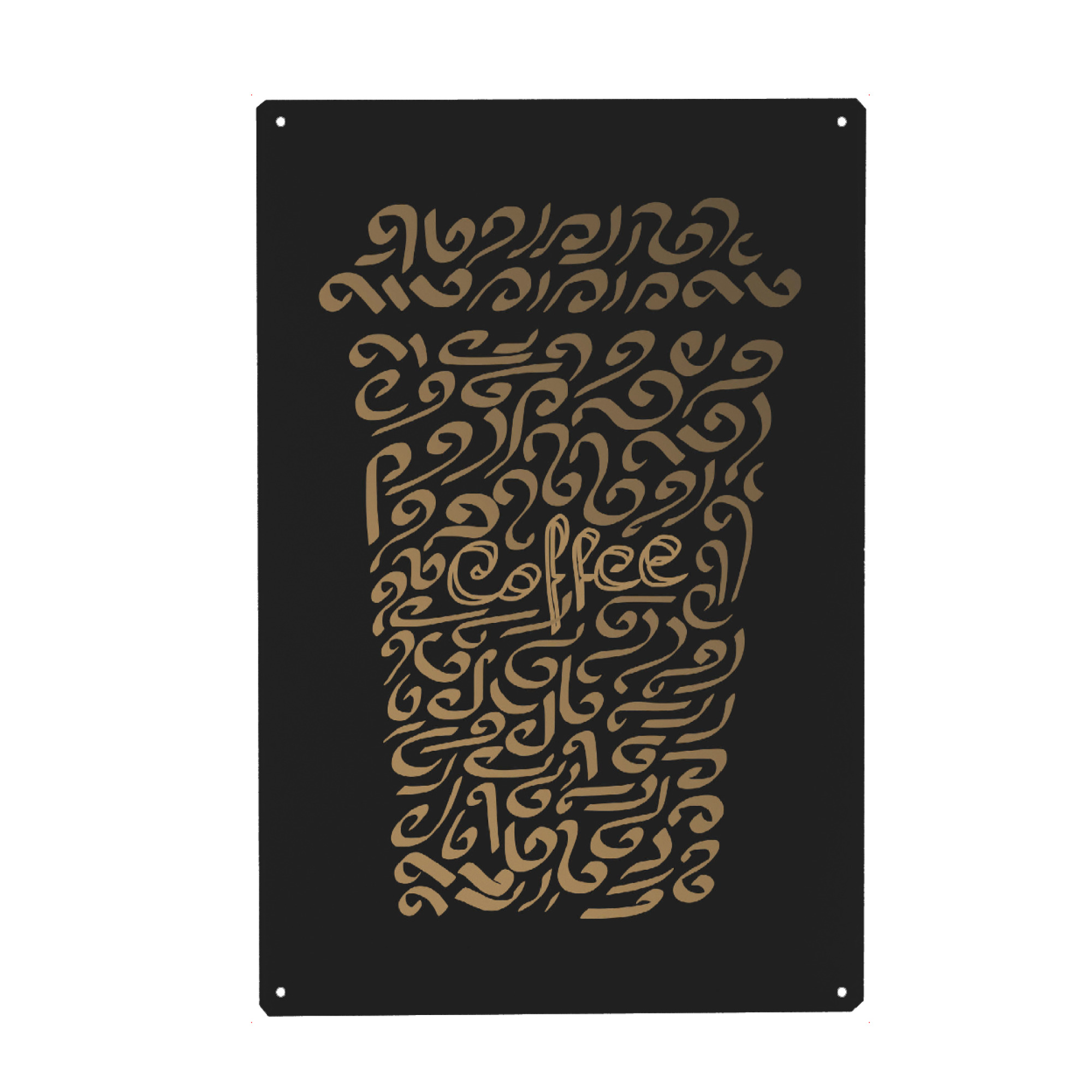 Holzbild "Coffee - Calligraphy" artboxONE - Typografie,Essen & Trinken - Coffee,Drink,Beverage,Typography,Cup,Mug,Lettering,Handwritten,Gold,Black