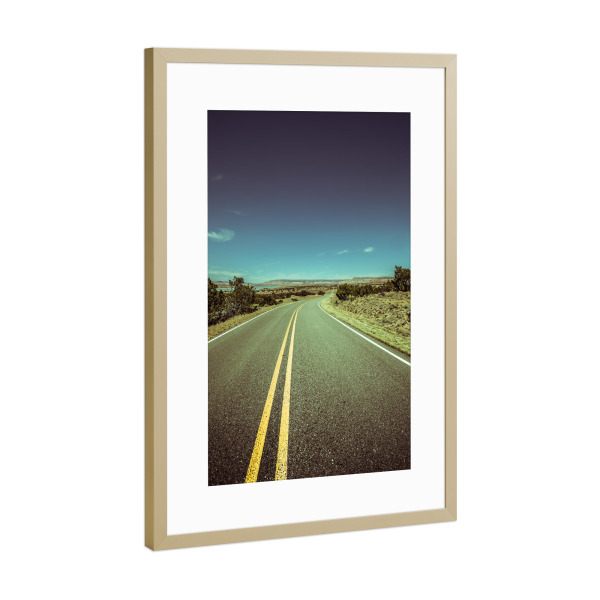 Poster mit Rahmen Gold "US Road" artboxONE - Reise / Länder - Usa,Straße,Landstraße
