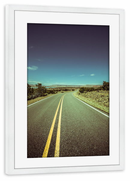 Poster mit Rahmen weiß "US Road" artboxONE - Reise / Länder - Usa,Straße,Landstraße