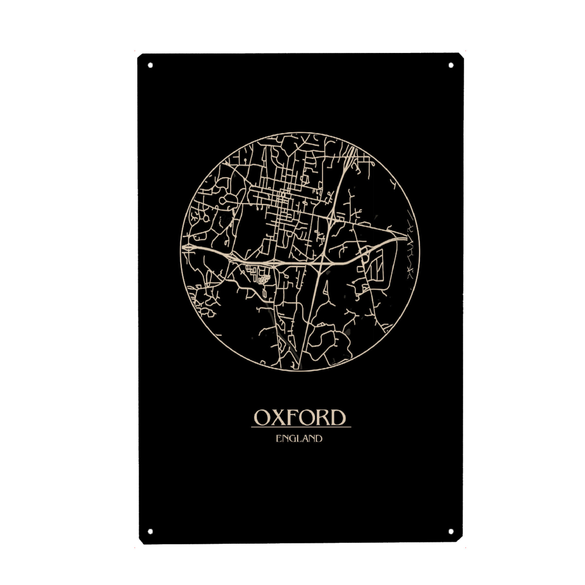 Metall Poster "A Retro Map of Oxford Round" artboxONE - Städte,Städte / Weitere,Kartografie - Retro,Map,Oxford,England - Blechschild