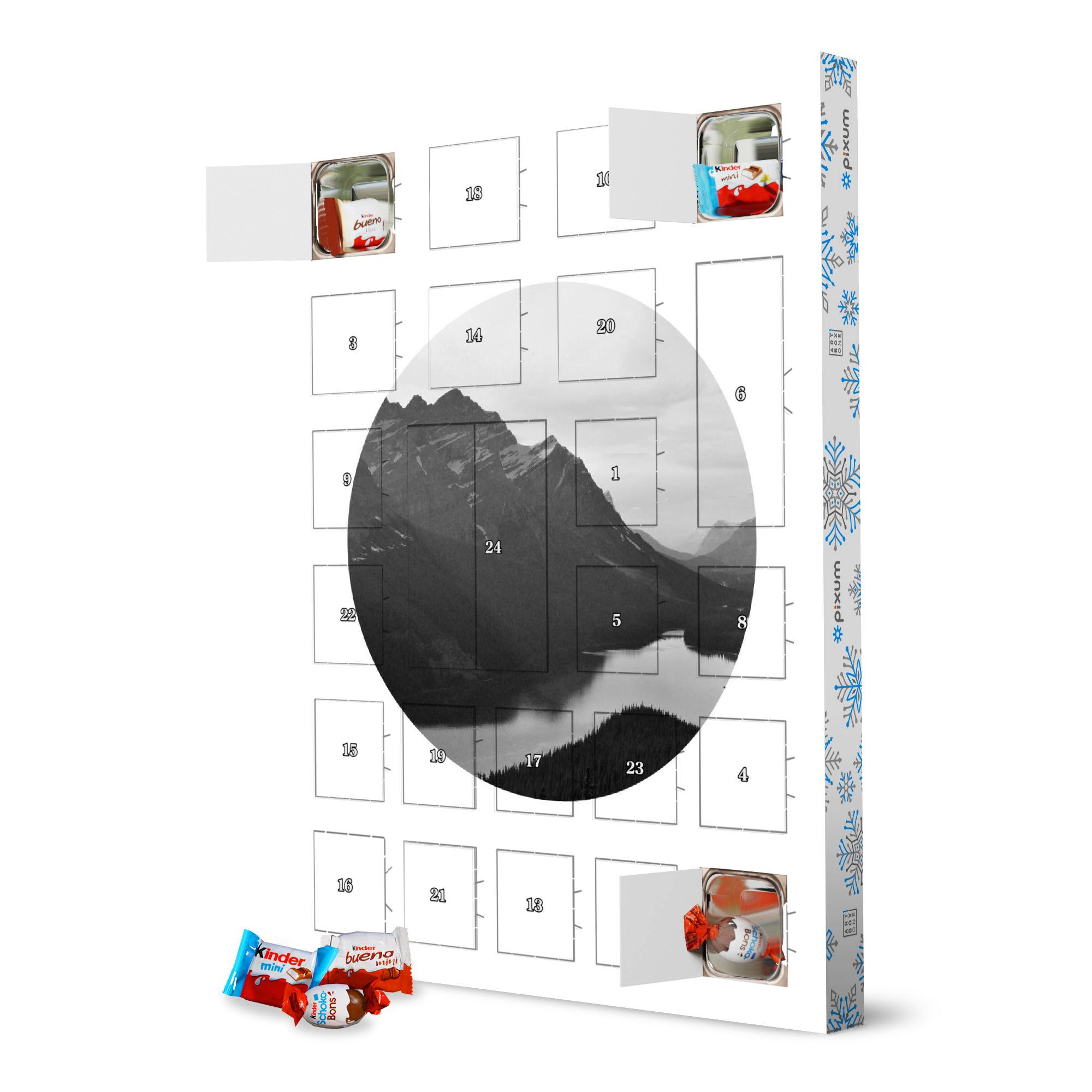 Adventskalender XXL mit Produkten von Kinder River and mountain black and white artboxONE Adventskalender Natur