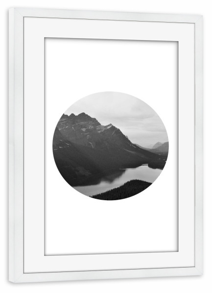Poster mit Rahmen weiß "River and mountain black and white" artboxONE - Natur,Schwarzweiß