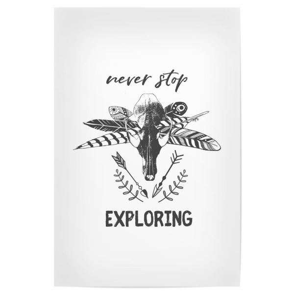 Poster "Never Stop Exploring Quote" artboxONE - Natur,Menschen,Schwarzweiß,Sport / Motivation - Explore,Travel,Wanderlust,Nature,Arrow,Boho