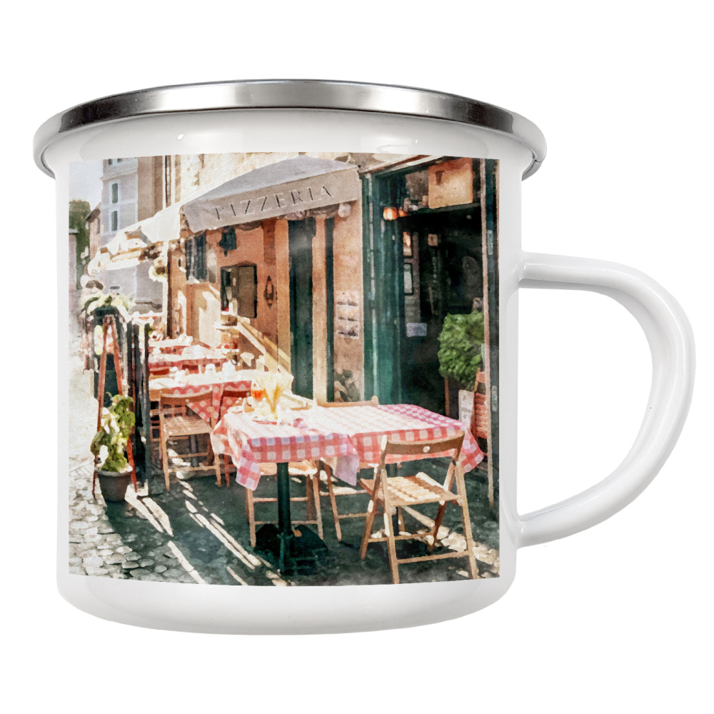 Emaille Tasse "Italienisches Bistro" artboxONE - Städte,Reise,Essen & Trinken - Essen,Trinken,Bistro,Café,Essen,Reisen,Italien