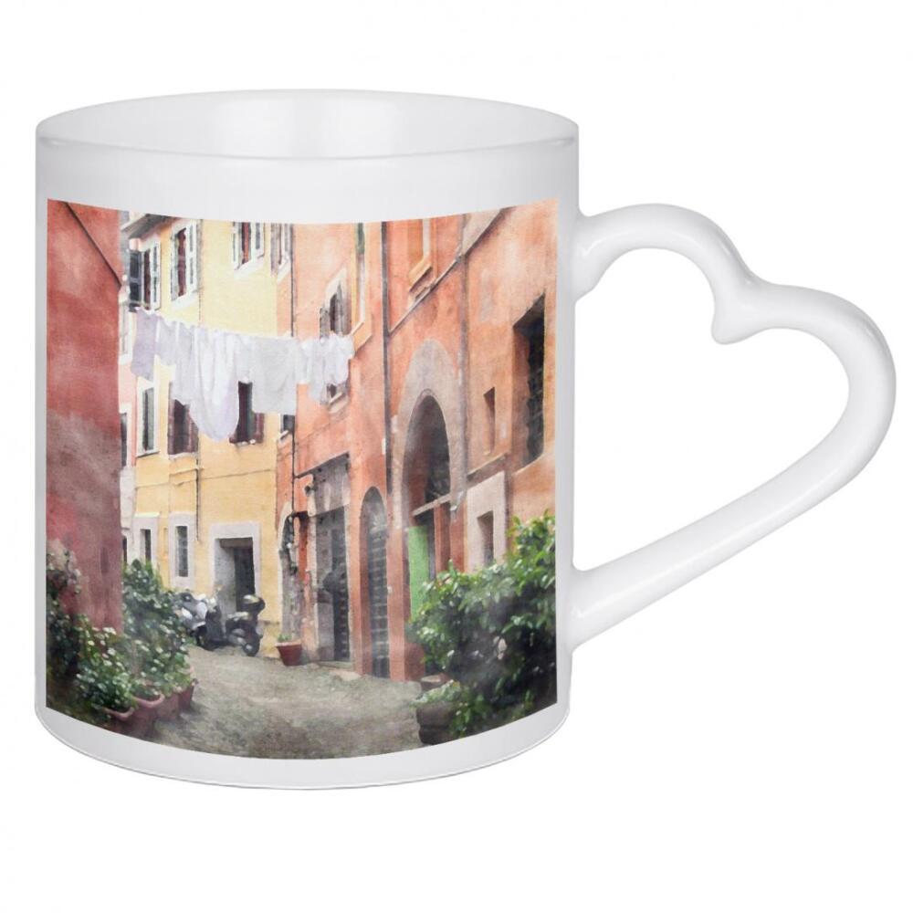 Herztasse "Italienische Straßenansicht" artboxONE - Städte,Reise,Architektur - Straßenansicht,Gasse,Italien,Zuhause,Wäscherei,Architektur