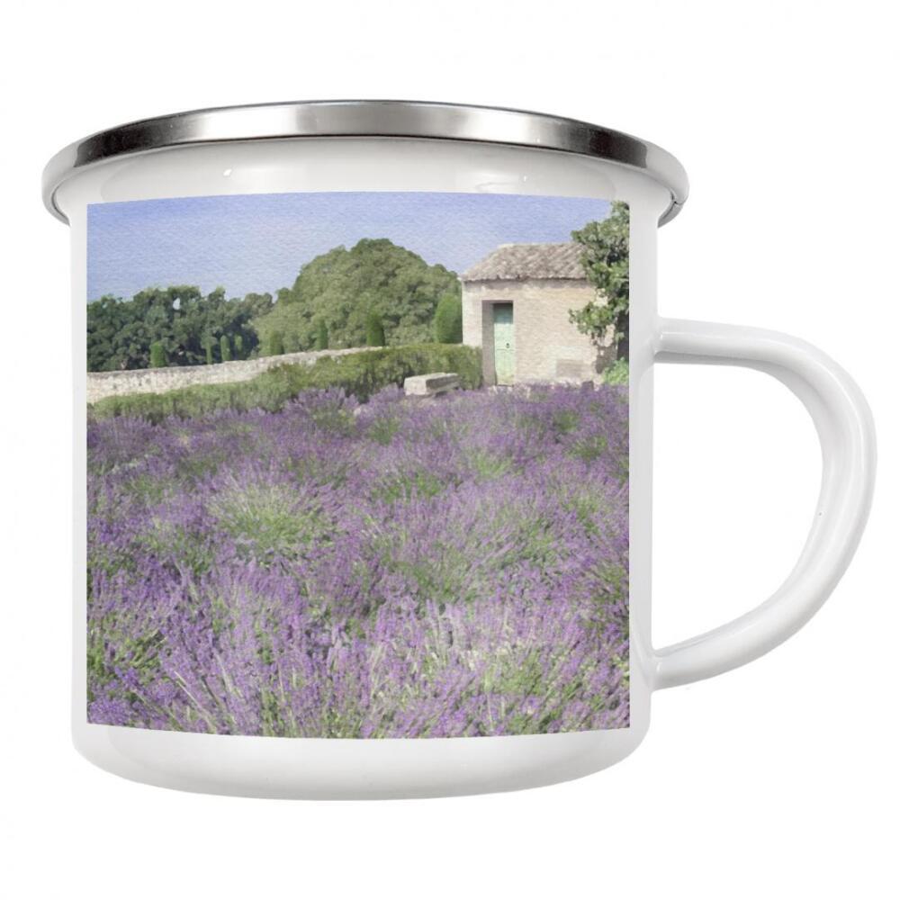 Emaille Tasse "Lavendelfeld C" artboxONE - Natur,Floral,Architektur - Blumen,Botanische,Felder,Landschaft,Häuser,Lavendel,Natur