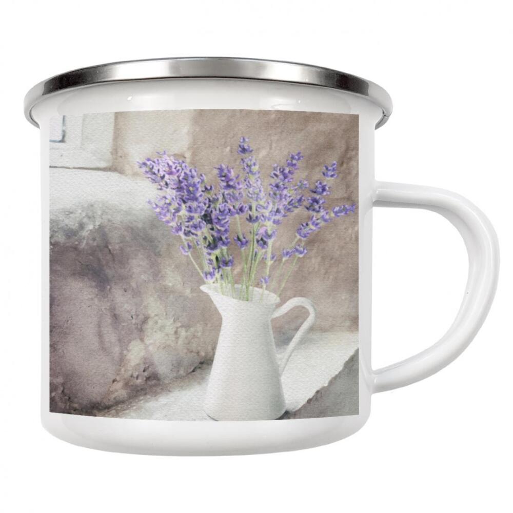 Emaille Tasse "Lavendel in einer Vase" artboxONE - Natur,Floral - Blumen,Blumen,Lavendel,Stillleben,Zuhause
