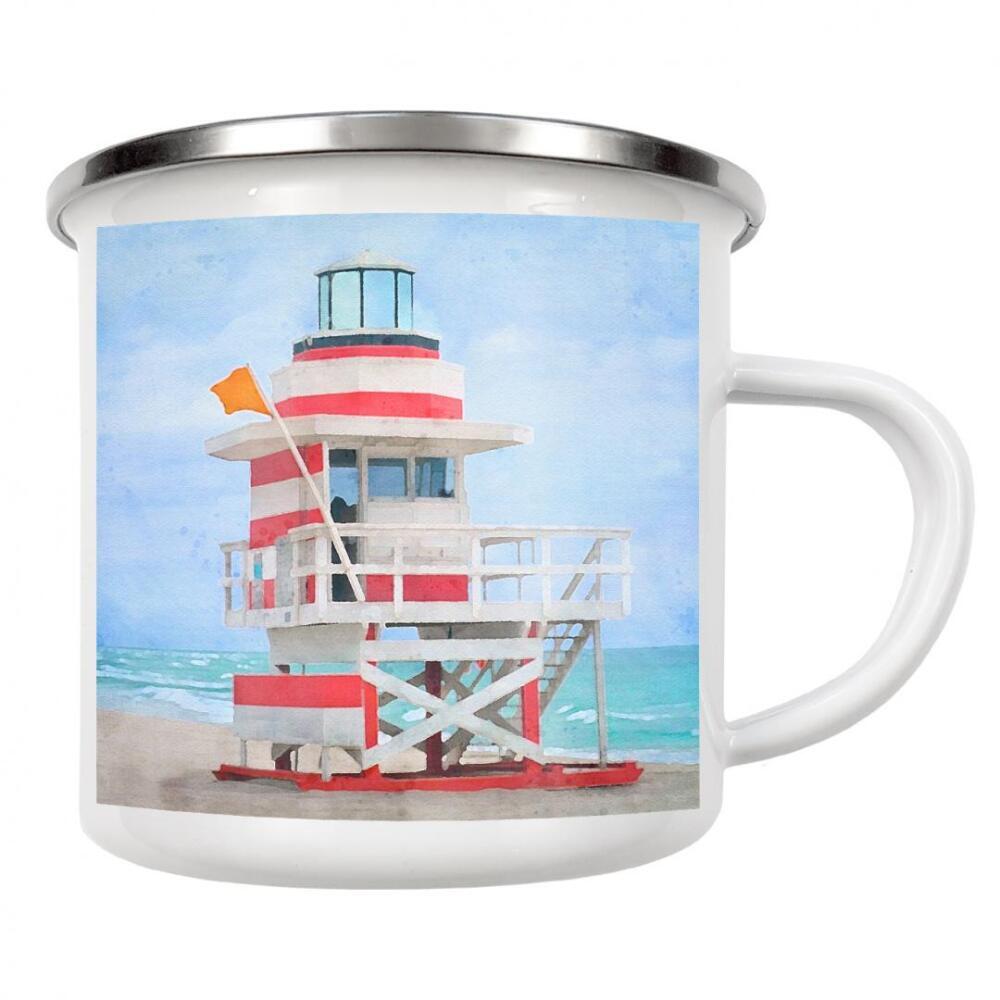 Emaille Tasse "Rettungsschwimmerstand L" artboxONE - Architektur,Reise / Strand und Meer