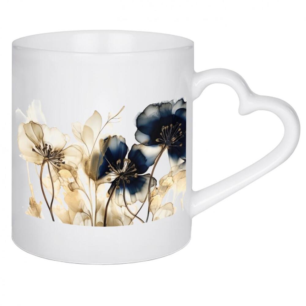 Herztasse "Navy und Gold Botanicals A" artboxONE - Floral,Abstrakt - Blumen,Blumen,Gold,Abstrakt