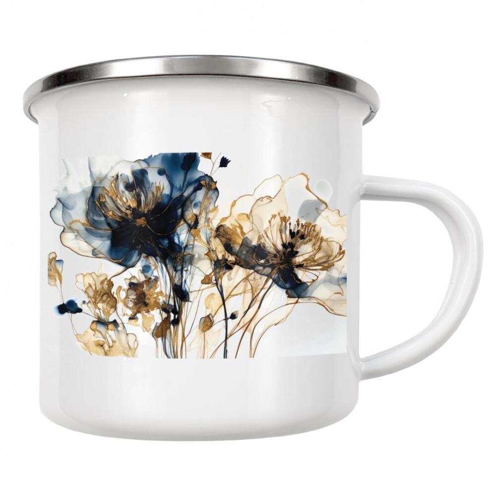 Emaille Tasse "Navy und Gold Botanicals D" artboxONE - Floral,Abstrakt - Marine,Gold,Blumen,Blumen,Pflanzenstoffe