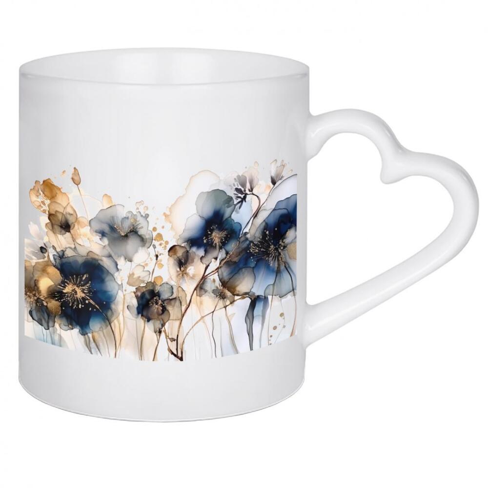 Herztasse "Navy und Gold Botanicals F" artboxONE - Floral,Abstrakt - Marine,Gold,Botanisch,Blumen,Blumen