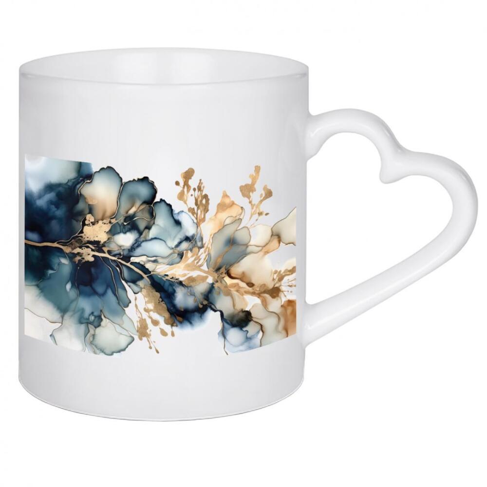 Herztasse "Navy und Gold Botanicals H" artboxONE - Floral,Abstrakt - Blumen,Blume,Botanisch,Marine,Gold
