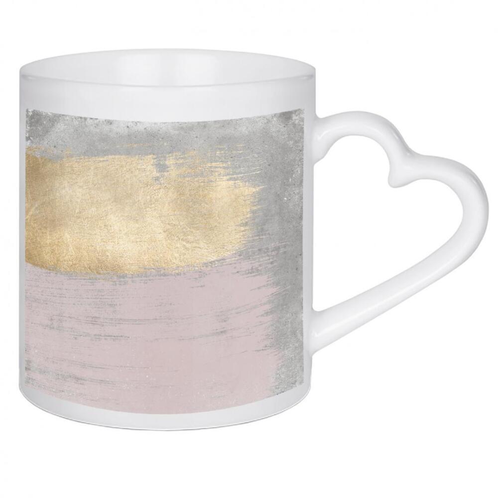 Herztasse "Rosa und graues abstraktes O" artboxONE - Abstrakt - Grau,Rosa,Gold,Dekor,Heimdekoration,Dekorativ,Abstrakt
