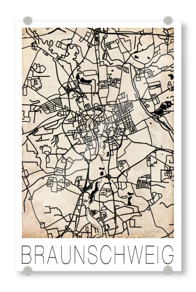 Acrylglasbild "Retro Map Braunschweig Vintage" artboxONE - Städte,Städte / Weitere,Kartografie - Retro,Map,Braunschweig