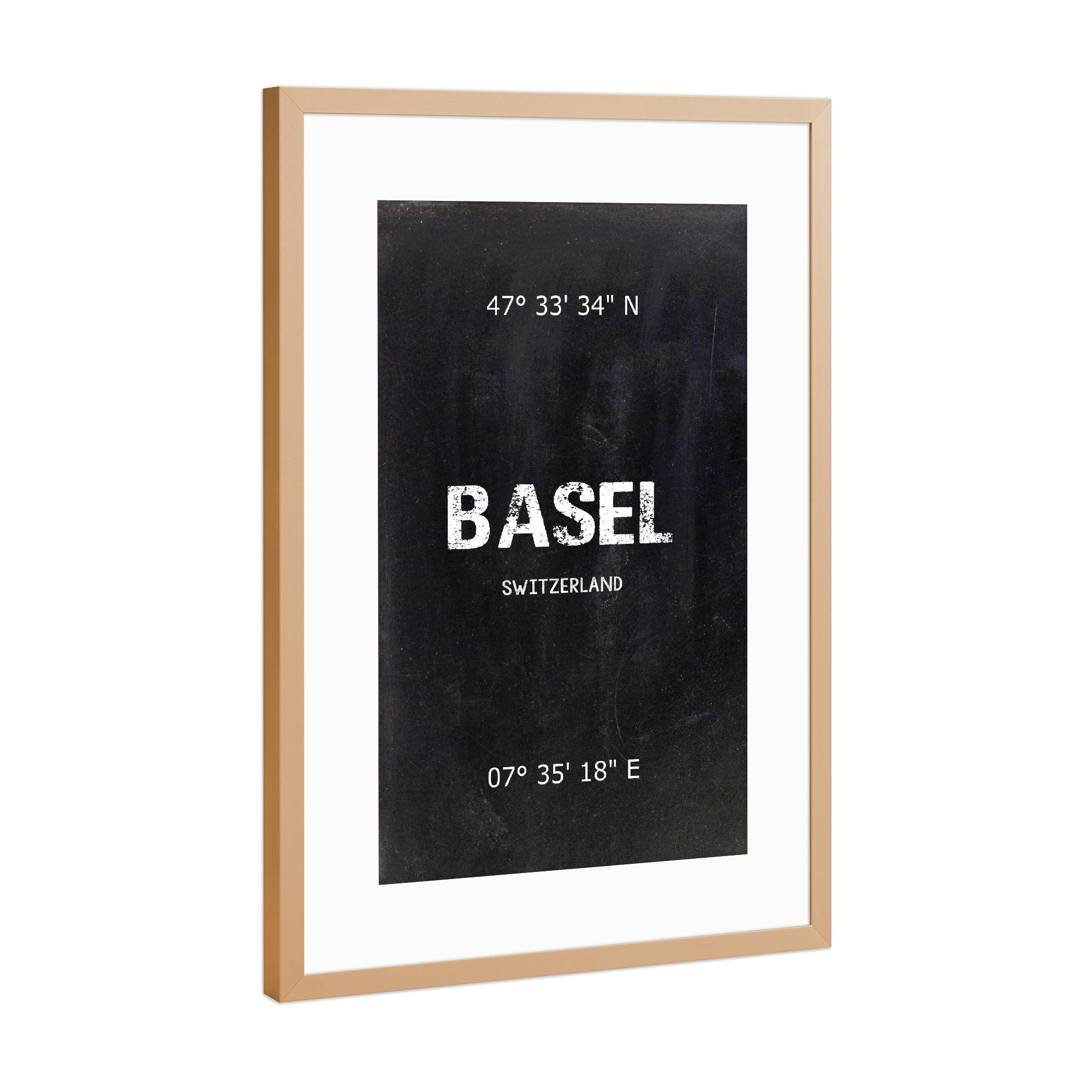 Poster mit Rahmen Kupfer "Basel Wall Art" artboxONE - Städte,Reise,Schwarzweiß - Basel,Switzerland,Tafel,Retro