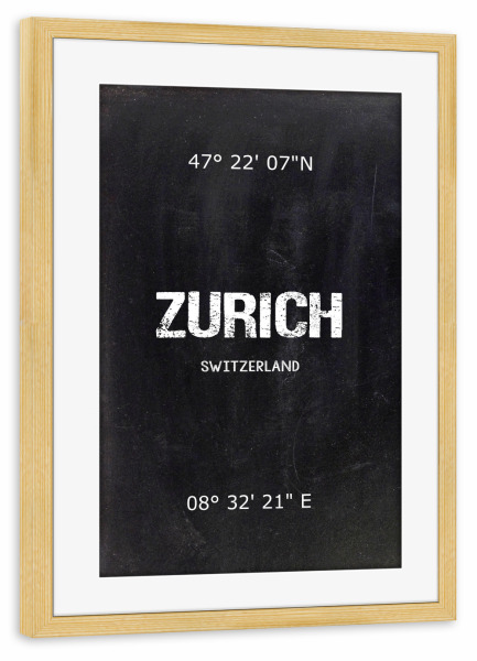 Poster mit Rahmen kiefer "Zurich Wall Art" artboxONE - Städte,Schwarzweiß,Städte / Zürich - Zurich,Switzerland