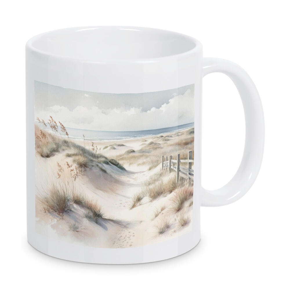 Tasse "Weiches Küsten-C" artboxONE - Reise / Strand und Meer - Küste,Strand,Ozean,Meer,Ufer,Sanddünen,Natur,Sand,Aquarell