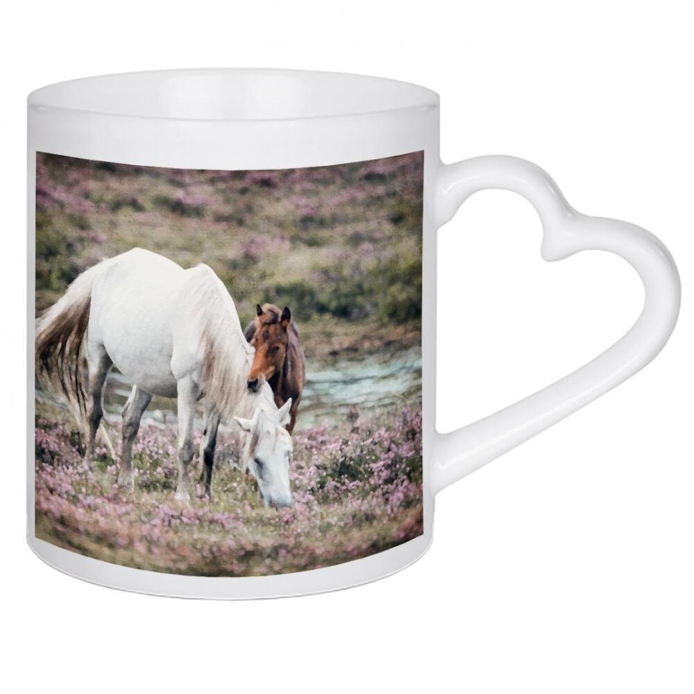 Herztasse "Pferde - braun und weiß" artboxONE - Natur,Tiere - Tiere,Natur,Felder,Pferde,Mutter und baby,Baby,Fohlen