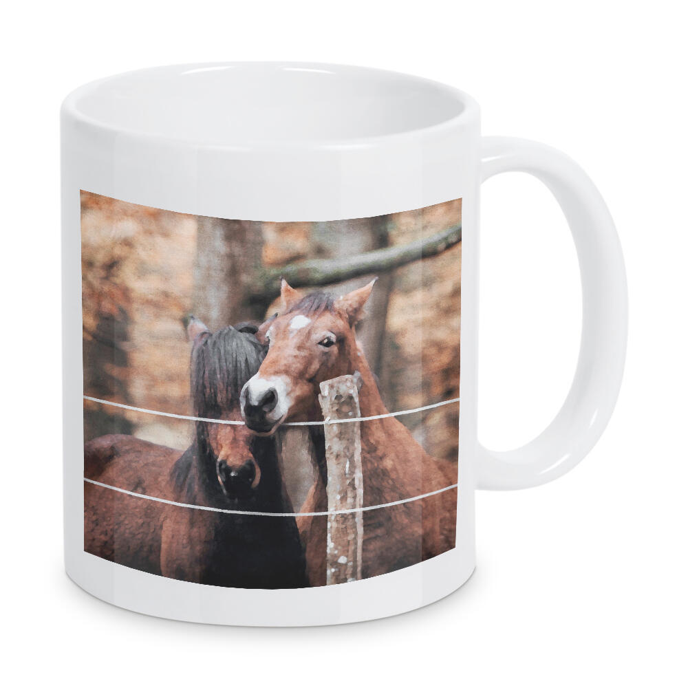 Tasse "Braune Pferde" artboxONE - Natur,Tiere - Tiere,Pferde,Natur,Bäume,Wald,Zaun
