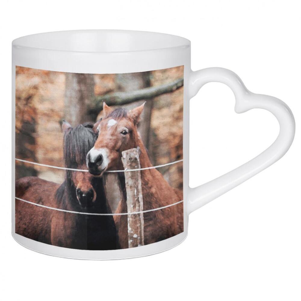 Herztasse "Braune Pferde" artboxONE - Natur,Tiere - Tiere,Pferde,Natur,Bäume,Wald,Zaun