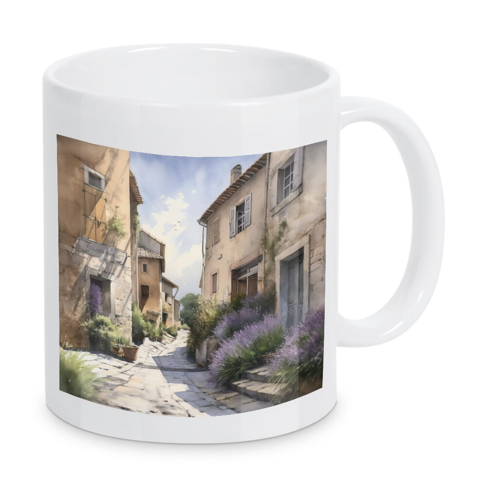 Tasse "Dorfgasse A" artboxONE - Natur,Floral,Architektur - Dorf,Lavendel,Gasse,Blick auf die straße,Architektur,Häuser
